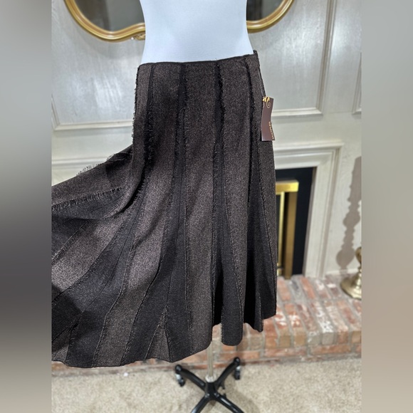 Multiples NWT Brown Textured A-Line Midi Skirt Size 14 | Frayed Seam Panels - Picture 3 of 10
